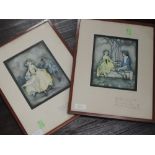A pair of prints, after Jennie Harbour, My Peggy, 28 x 17cm, framed and glazed