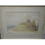 A watercolour, Leonard Rigby, Bamburgh Castle, monogrammed and attributed verso, dated (19)59, 37