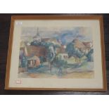 A print, in the style of Buffet, French landscape, 30 x 40cm, framed and glazed