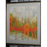 A watercolour, Derek Dalton, stylised trees, signed and dated (19)67, 55 x 45cm, framed and glazed