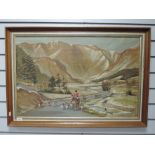 An oil painting, Chandos, mountain hunt, 50 x 754cm, framed