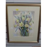 A watercolour, F M Nicholson, daffodils, 35 x 26cm, framed and glazed