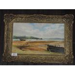 An oil painting on board, JW, estuary landscape, monogrammed, and dated 1880, 20 x 33cm, framed