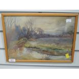 A watercolour, John Barron Daniell, river landscape, early 20th, 24 x 34cm, framed and glazed