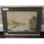 A watercolour, J Crosswell, Lake Scene, signed and dated 1913, 36 x 48cm, framed and glazed