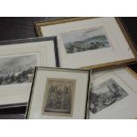 Three engravings, 19th, Newcastle, 17 x 22cm, Shields, 12 x 16cm, Berwick Bridge, 15 x 19cm, and