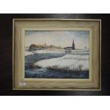 An oil painting on board, Maggie Taylor, The Blue Lagoon Belmont, signed and attributed verso, 29