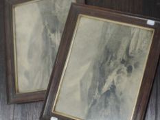 A pair of charcoal sketches, HJM, river landscapes, monogrammed, 27 x 36cm, framed and glazed