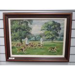 An oil on board, Joseph Appleyard, Hounds in the Park, signed and attributed verso, 40 x 59cm,