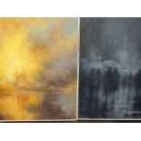 Two oil paintings, Branse, impressionist sunset, indistinctly signed, 81 x 64cm, framed, and rainy