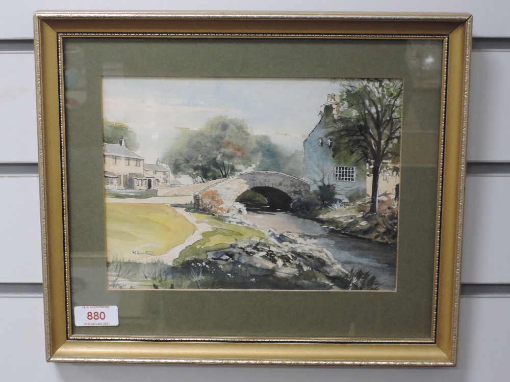 A watercolour, K Lund, Monks Bridge Malham, 17 x 23cm, framed and glazed