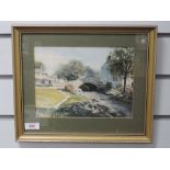 A watercolour, K Lund, Monks Bridge Malham, 17 x 23cm, framed and glazed