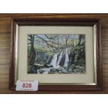 An acrylic painting, Marion Bradley, Mill Gill Langdale, signed 7 x 10cm, framed and glazed