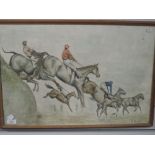 A watercolour, R Bartleet, steeple chase, signed 38 x 56cm, framed and glazed