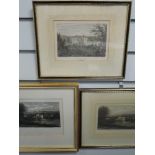 Three engravings, after Dayes and Cox, Furness Abbey, 19th century, each approx 14 x 16cm, framed