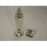 A white metal menu holder stamped Sterling bearing a dog crest and inscribed Sibemet Merces