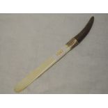 A Victorian page turner having ivory blade and horn handle with engraved silver collar, Birmingham