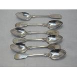 A set of six Georgian silver egg spoons of fiddle back form bearing monogram to terminals, Newcastle