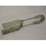 A Victorian silver pair of Asparagus tongs having pierced foliate decoration to blades and moulded
