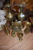 A pair of brass vases, vintage fireside scene and similar.