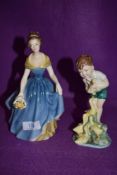 A royal Worcester Johnnie figure and a Royal Doulton Melanie figurine.