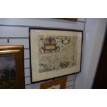 A vintage colour print, Saxtons map of Cornwall.