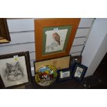 A collection of general pictures,frames and plaques.