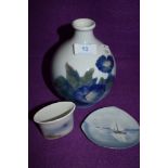 Two pieces for Danish Royal Copenhagen Vase standing at 17cm decorated with typical blue flowers