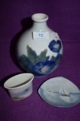 Two pieces for Danish Royal Copenhagen Vase standing at 17cm decorated with typical blue flowers