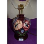 A Moorcroft table lamp and shade,Pansy designed by Rachel Bishop,circa 1998, Having Dark pink ground
