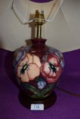 A Moorcroft table lamp and shade,Pansy designed by Rachel Bishop,circa 1998, Having Dark pink ground