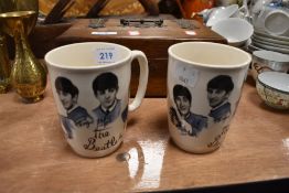 Two vintage 1960s Beatles mugs marked underside, Broadhurst Bros Burlsem.AF