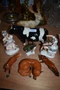 An assorted lot of Beswick animals and two figurines of girls with instruments,AF.