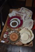 A box of vintage display plates, bowls and more including Masons and Meakin.