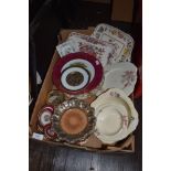 A box of vintage display plates, bowls and more including Masons and Meakin.