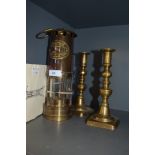 An E Thomas Williams Cambrian safety miners lamp no.80700 dated 1981 with certificate and a pair