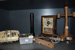 A selection of hardware including thirty hour clock by E N Welch