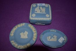 Three pieces of Wedgwood,a trinket dish,ashtray and pin dish.