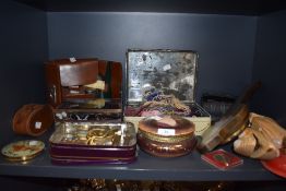 A selection of hardware including shoe shine set barometer and haberdashery