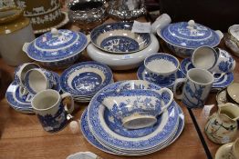 A selection of vintage blue and white ware,tureens, bowls, plates and more included,around thirty