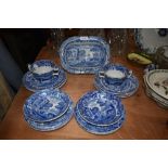 A selection of Blue and white dinner wears by Copeland Spodes Italian bearing blue back stamp