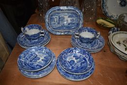 A selection of Blue and white dinner wears by Copeland Spodes Italian bearing blue back stamp