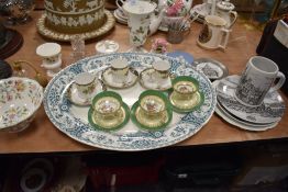 A mixed lot of ceramics including blue and white floral transfer pattern platter,Kokura coffee cans,