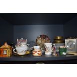 A large and varied selection of vintage and modern ceramics including lustre vase, brass trinket