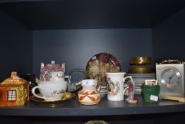 A large and varied selection of vintage and modern ceramics including lustre vase, brass trinket