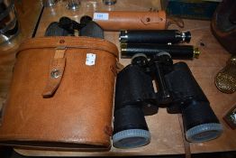 A collection of vintage binoculars including NKA,and telescopes.