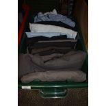 A box of gents good quality vintage,Retro and modern shirts,trousers and accessories.mixed styles