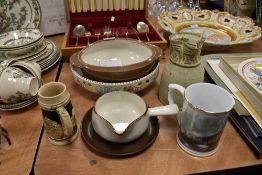 A selection of ceramics including Poole bowl Tremar style jug and train mug