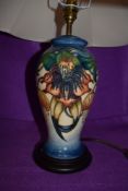 A Moorcroft Anna lily lamp base with shade, designed by Nicola Slaney,blue and cream ground with