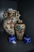 A selection of Chinese styled ceramics including two miniature ginger jars and similar earthen